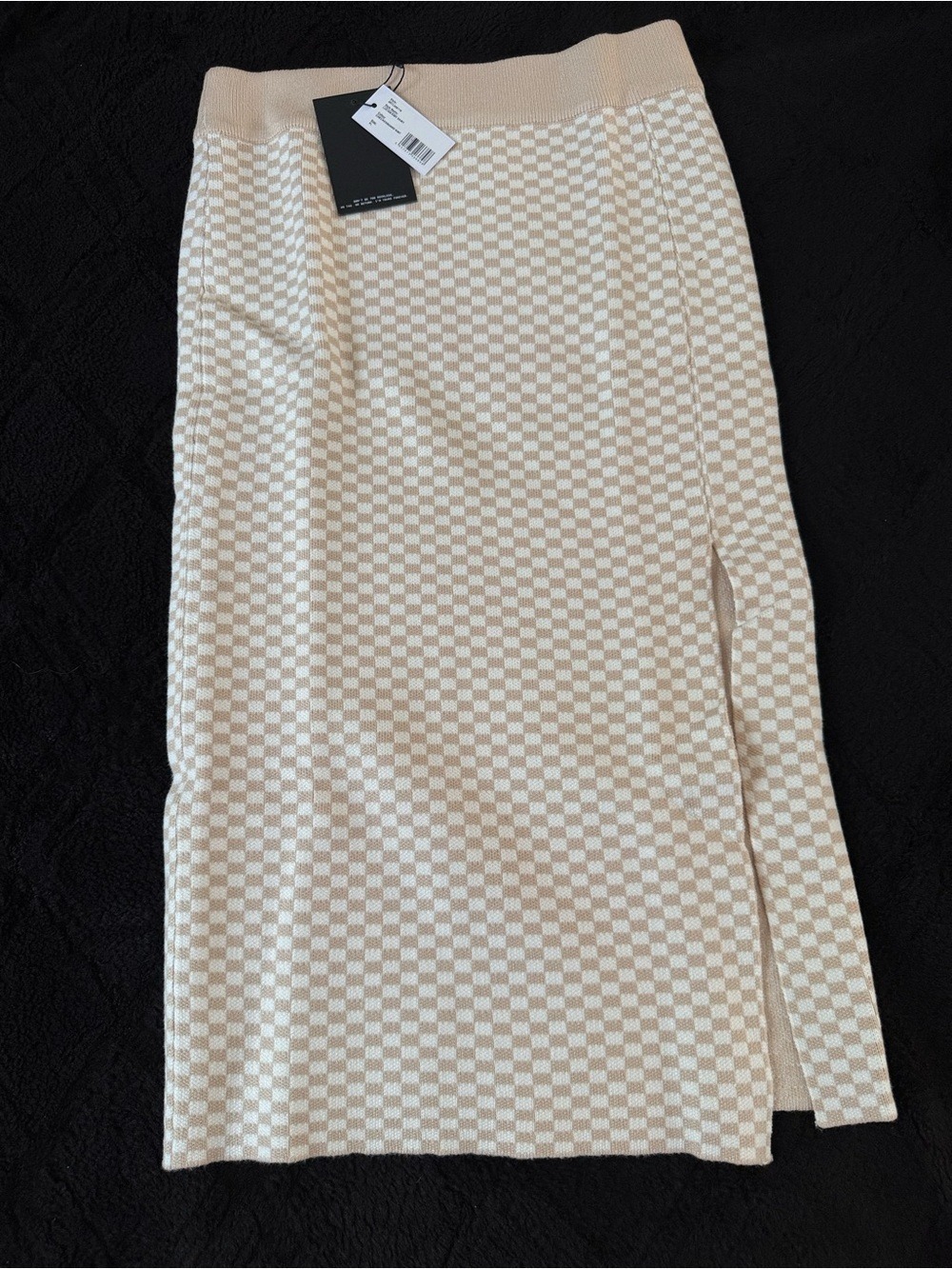 4th & Recklesss Knit Checkerboard Pencil Skirt XL Stretch Viscose Blend Cream